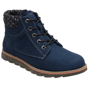 Lotus Drew Ladies Navy Textile Zip & Lace Ankle Boots