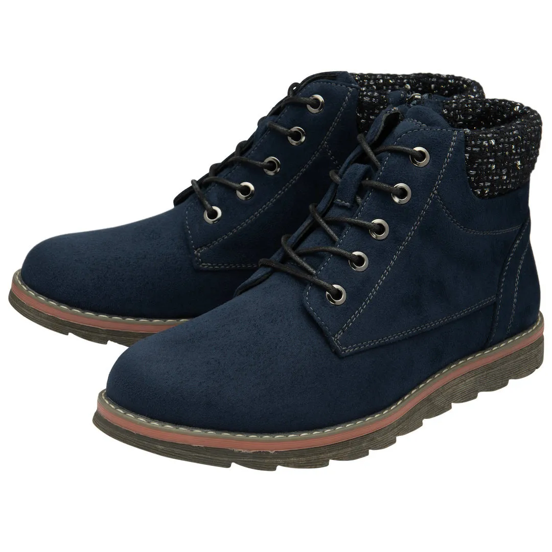 Lotus Drew Ladies Navy Textile Zip & Lace Ankle Boots