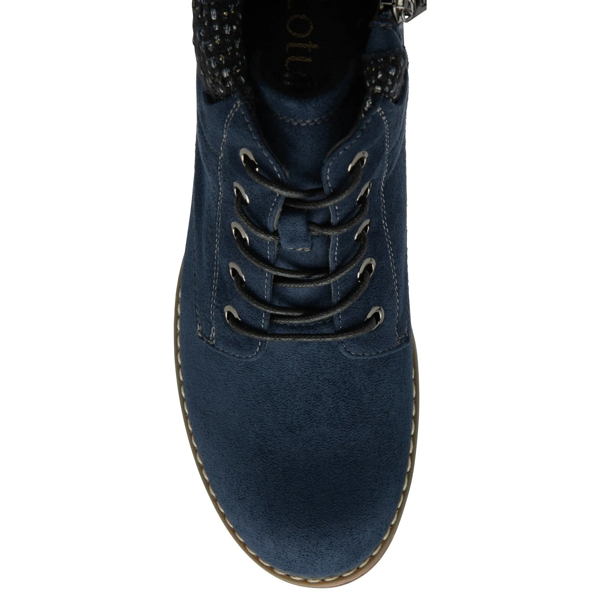 Lotus Drew Ladies Navy Textile Zip & Lace Ankle Boots