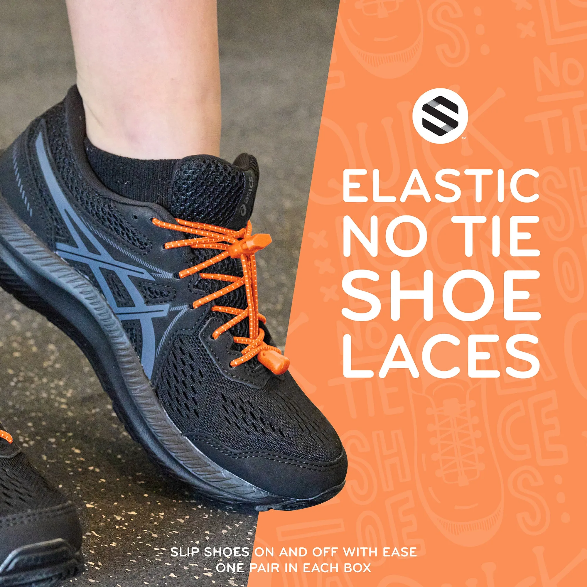 Orange Quick Lock No Tie Elastic Shoelaces