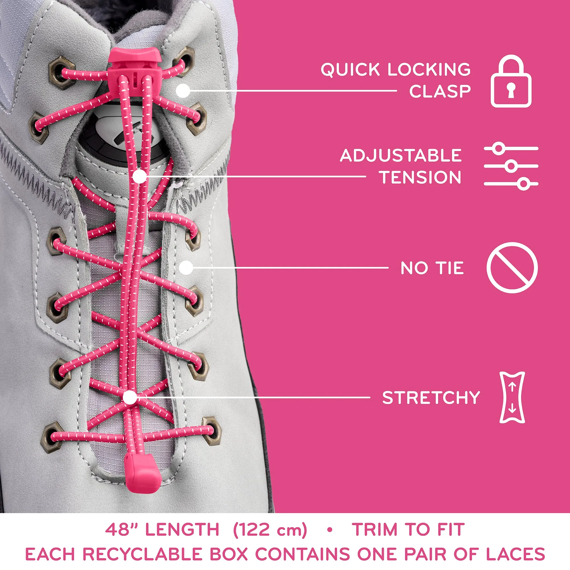 Pink Quick Lock No Tie Elastic Shoelaces