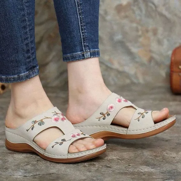 Premium Flower Embroidered Orthopedic Wedge Sandals