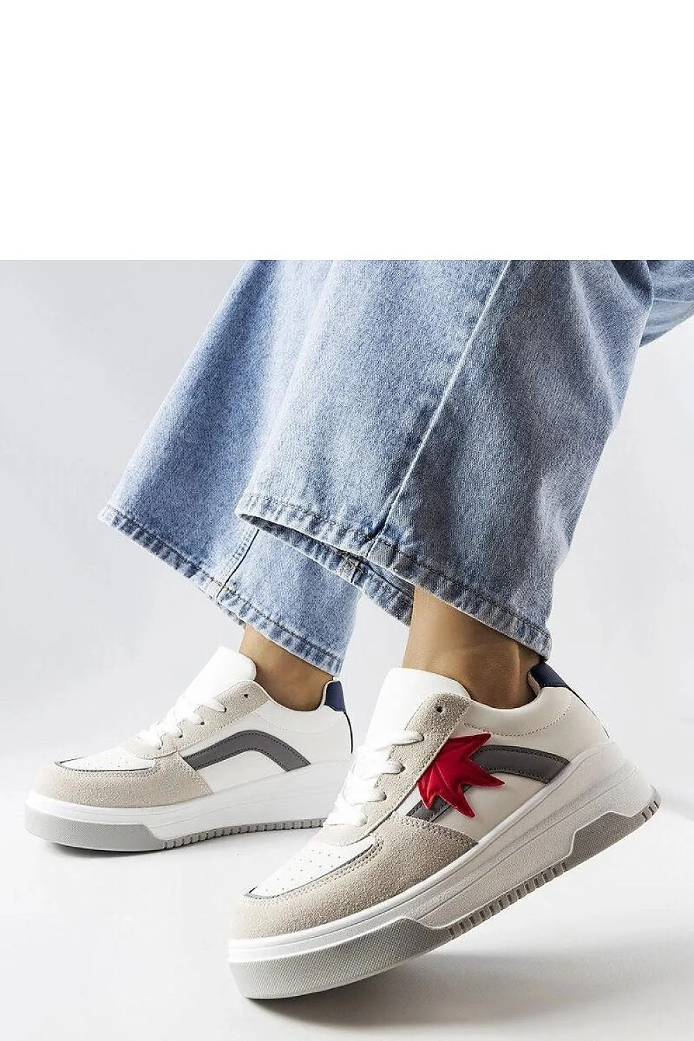 Stylish white sneakers with an eco-suede