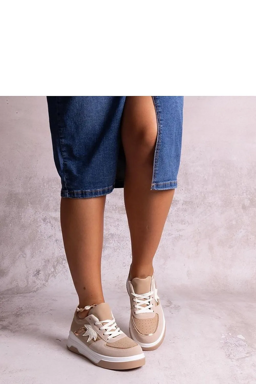 Stylish white sneakers with an eco-suede