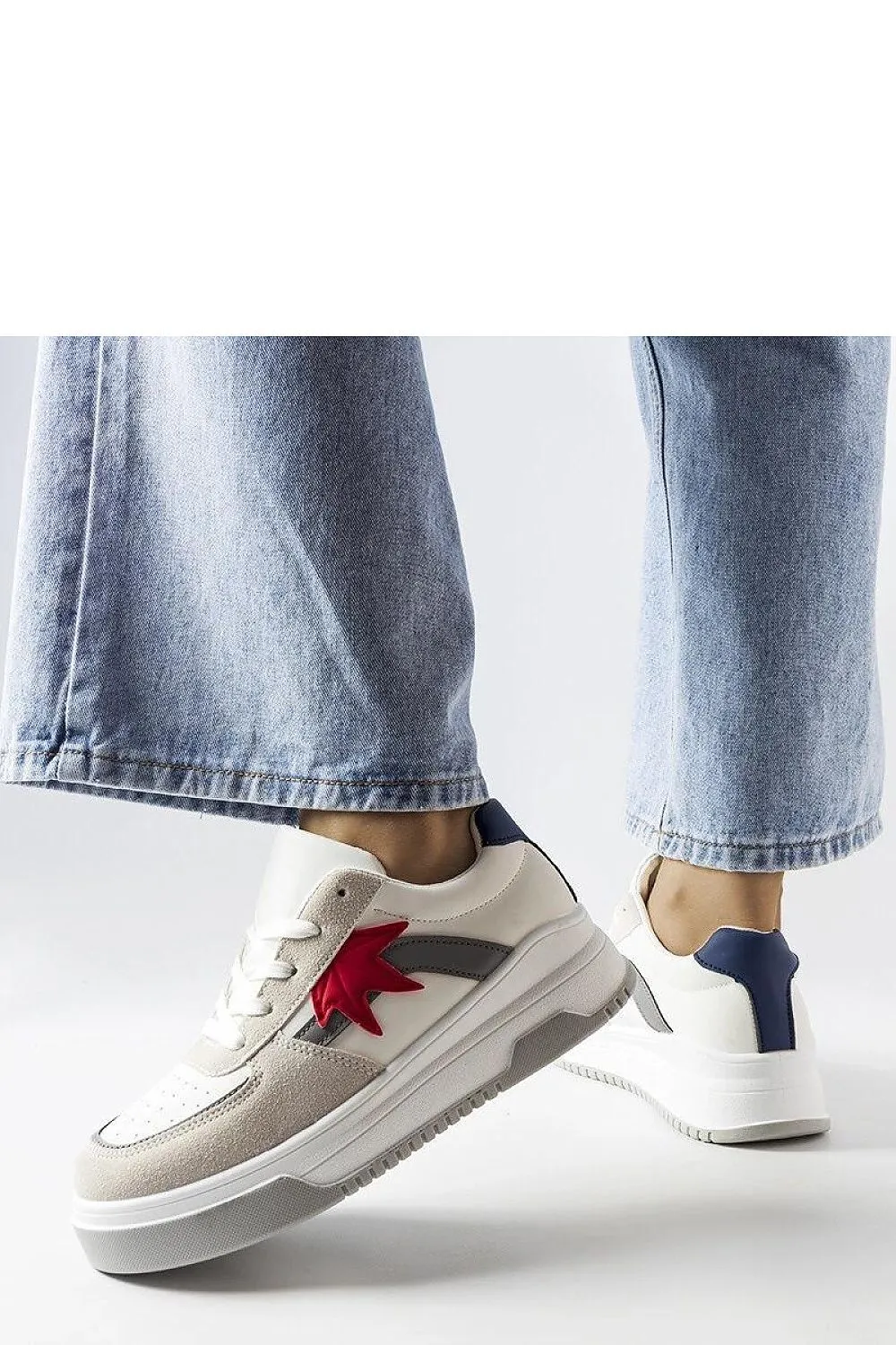 Stylish white sneakers with an eco-suede