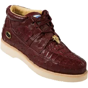 Wild West Boots #2ZA050206 Men's | Color Burgundy | Men's Wild West Caiman With Ostrich Casual Shoes Handcrafted