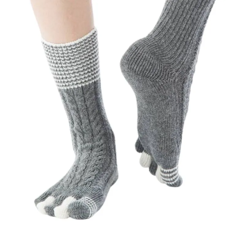 Wool Blend Cable Striped Midcalf Toe Socks
