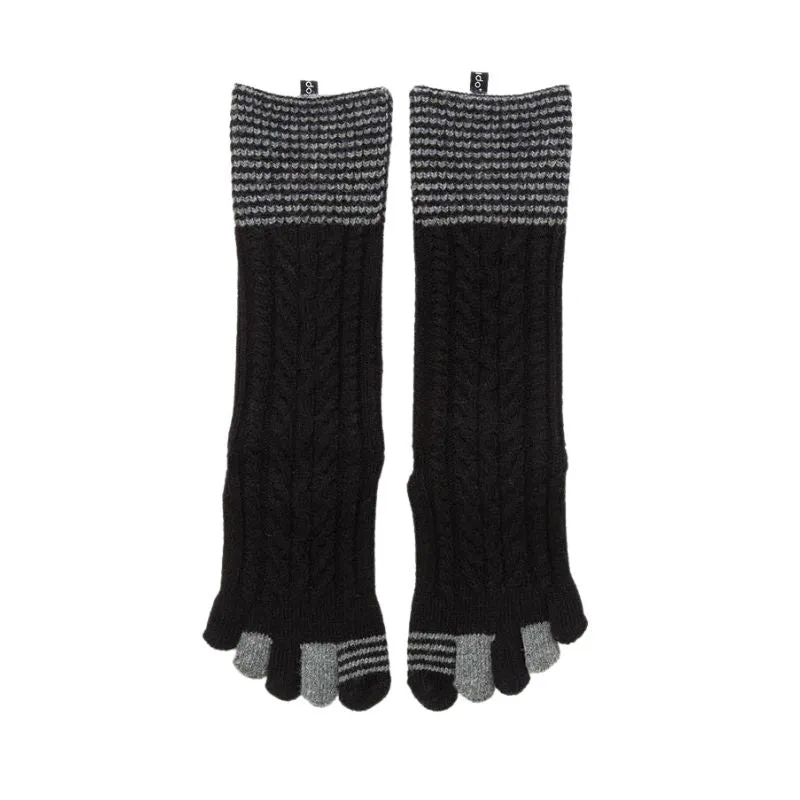Wool Blend Cable Striped Midcalf Toe Socks
