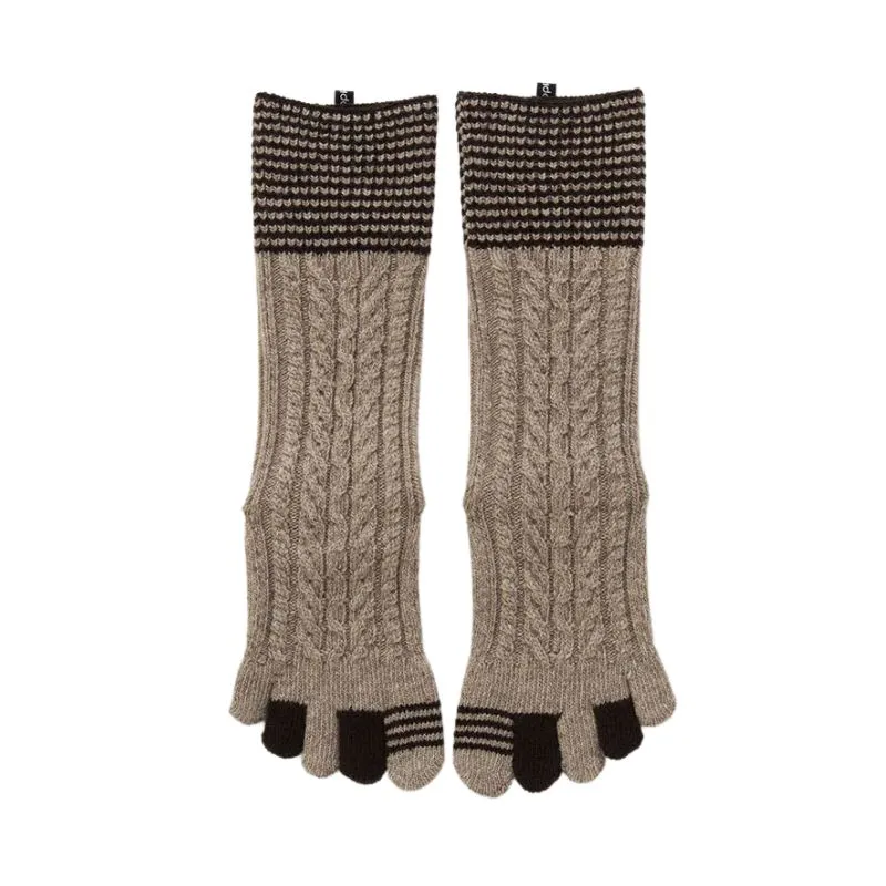 Wool Blend Cable Striped Midcalf Toe Socks