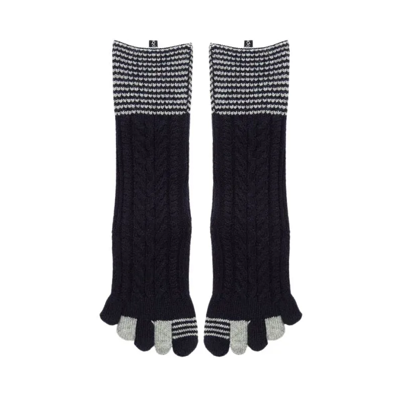 Wool Blend Cable Striped Midcalf Toe Socks